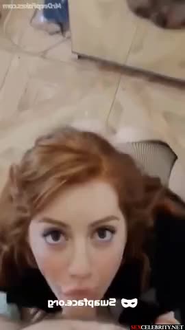 Redhead lady adores sucking standing on knees, fake Brittany Murphy