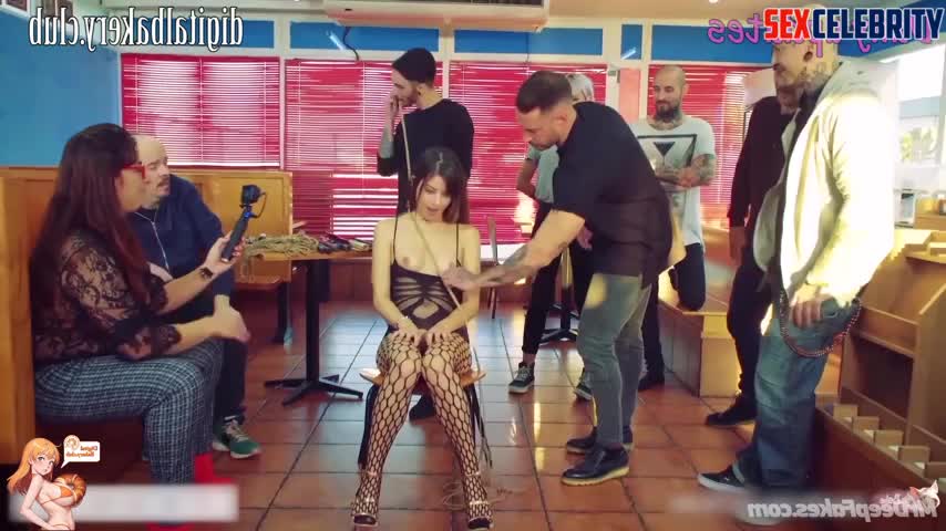 Dirty gangbang in the closed cafe with strangers / Aubrey Plaza face swap